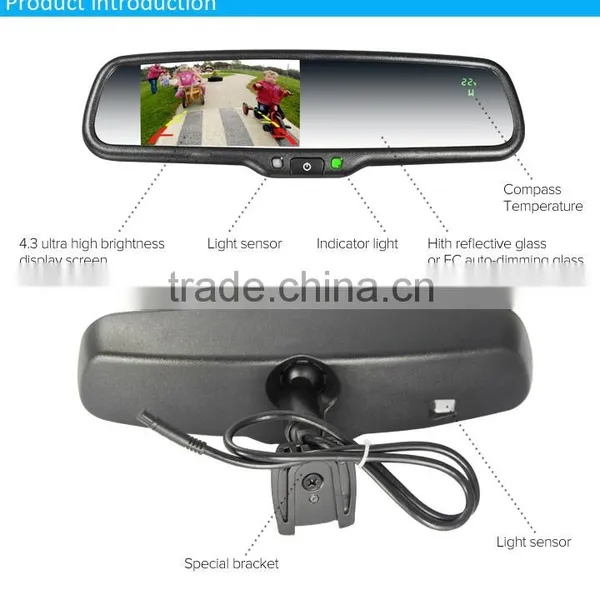 TPMS 4.3inch Auto Dimming TFT-LCD Monitor Rearview Mirror With; Configurable High Temperature Alert Setting