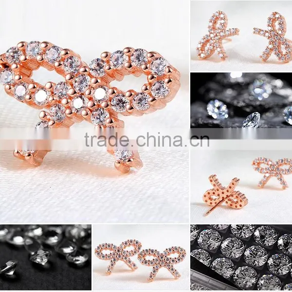 925 Sterling Silver Rose Gold Plated Ribbon Bowknot Ear Studs for Women photo-2