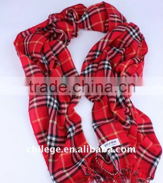 Fashion Women Wool Checked Scarf Fleece Set Winter Warmer Shawls Scarves Export Ladies Checked Scarf Poncho Stoles Schal Cap