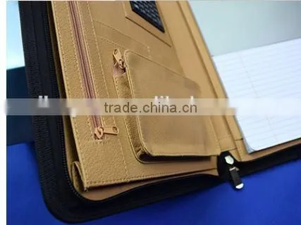 Offering leather zipper open portfolio folder from manufacturer( P709)