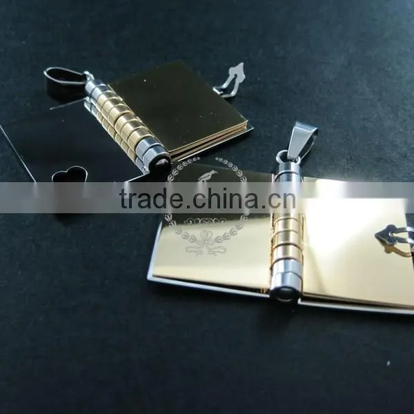 25x28mm 316L Stainless Steel Book Locket With 3 Gold Plated Pages DIY Custom Laser Pendant Charm Supplies 1820249 photo-3