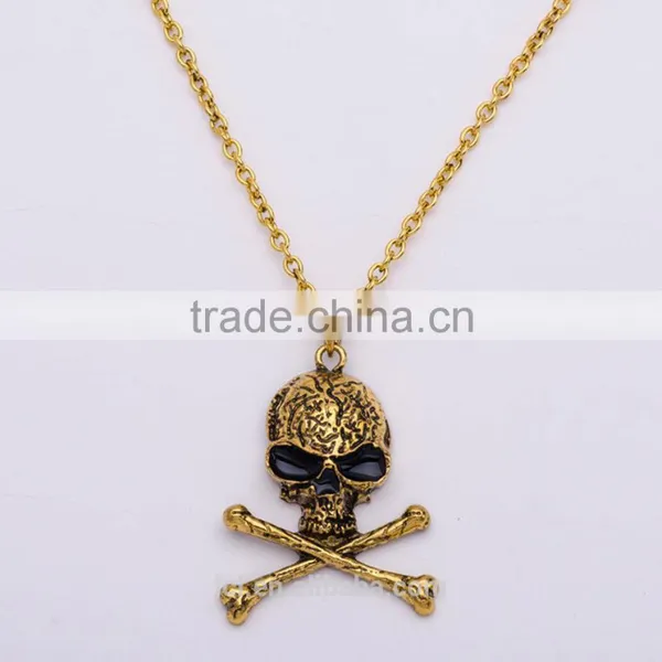 Hiphop Imitation Jewelry Halloween Necklace Punk Skull Pendant With Bone Statment Necklace Sweater Chain Yiwu Factory photo-5
