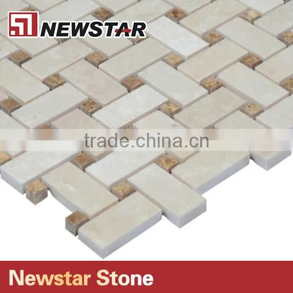Weave Shape Cream Marfil & Dark Emperador Marble Mosaic Manufactures photo-2