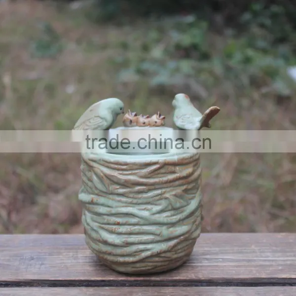 Attractive Garden Birds Nestle Shape Decorative Ceramic Planter photo-2
