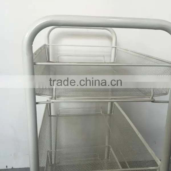 Metal Mesh Trolly Organizer Shelves Handle Portable Storage Rack photo-5