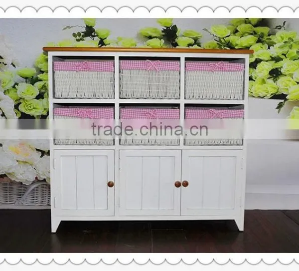 Antique White Wooden Cabinet With Willow Drawers for Home Decoration photo-2