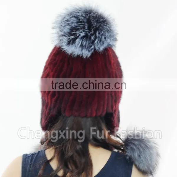 CX-C-42D Winter Cap With Earflap Knitted Real Mink Fur Cap photo-5
