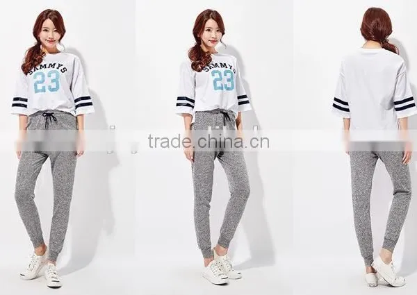 Female Hemp Grey Leisure Knitting Feet Pants photo-2