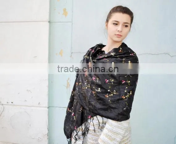 Vintage Black Shawl Scarf, Embroidered Black Shawl, Bohemian Festival Hippie, Headscarf ,Women Accessory photo-4
