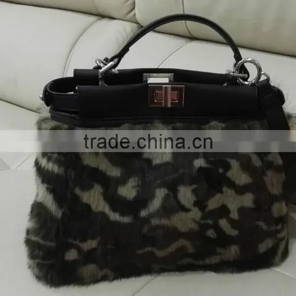 Handmade Lady Bag Leather Tote Bag For Women, Rabbit Fur Lady Handbag photo-4