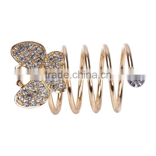 Gold&Silver-plated Rhinestone Butterfly Wrap Around Spiral Rings photo-2