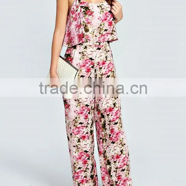 Floral Print Frill Top Strappy Women Jumpsuit for Women photo-2