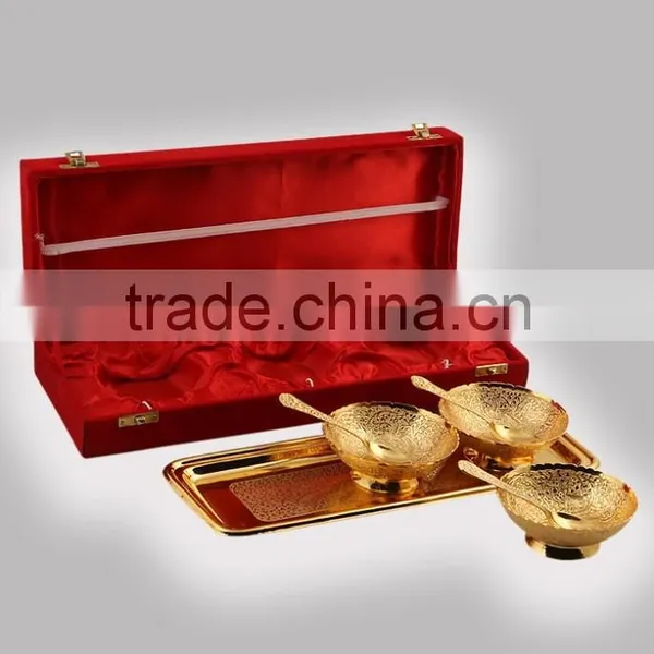Exclusive Vintage Handicraft Golden Brass Spoon,Bowl,Tray