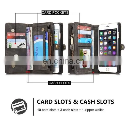 Wholesale Brand New Multi Slots Leather Cover Case for IPhone 6 & 6s With Zipper,Magnetic Clasp photo-2
