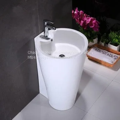 New Popular Ceramics Two Piece Big Floor Mounted White Pedestal Wash Hand Basin Sinks photo-4