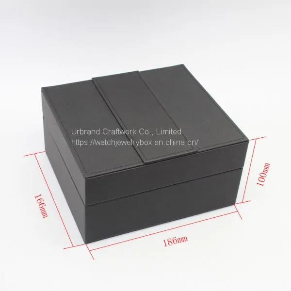Black PU Leather Watch Box With Custom Insert for Holding Watch, Watch Strap, Warranty Card photo-4