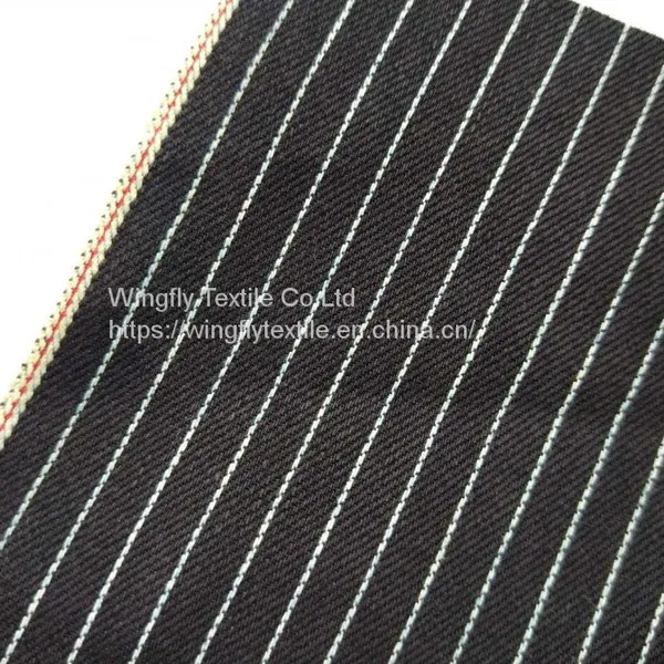 11oz Black Selvage Jeans Sale Pinstripe Denim Fabric W191918-1 photo-2