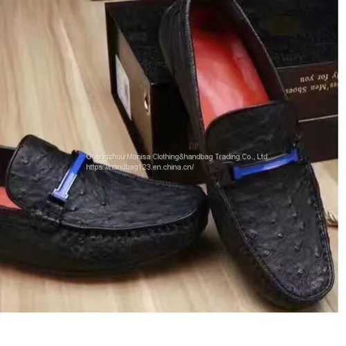 Genuine Full Shoes Ostrich Leather Cowhide Sole Hand-Sewn Slip-On Casual Men's Shoes Special Offer photo-4