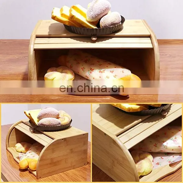Countertop Extra Large Roll Top Bamboo Bread Boxes Rustic Storage Bin Holder For Kitchen photo-5