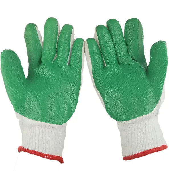 10 Gauge White Cotton Thread Knitted Green Latex Film Anti-cut Construction Safety Work Gloves photo-2