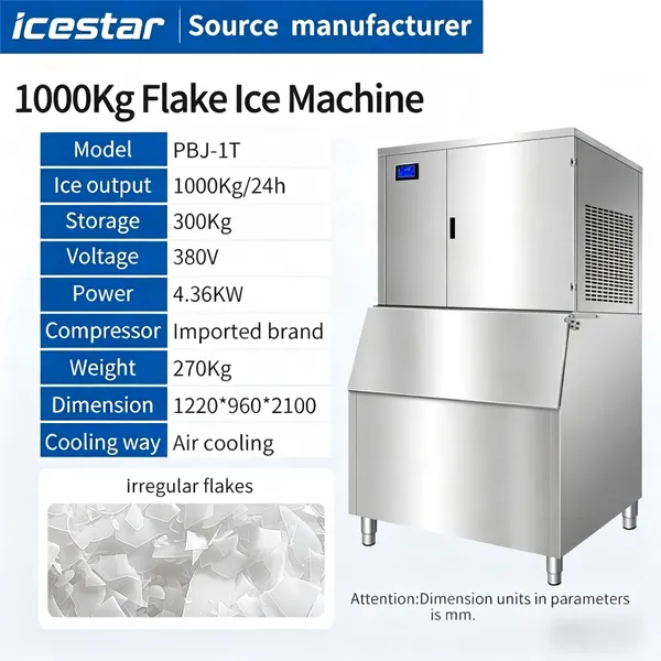 High Capacity 1000kg Flake Ice Maker, Heavy Duty Ice Equipment for Aquatic Product & Supermarket photo-2
