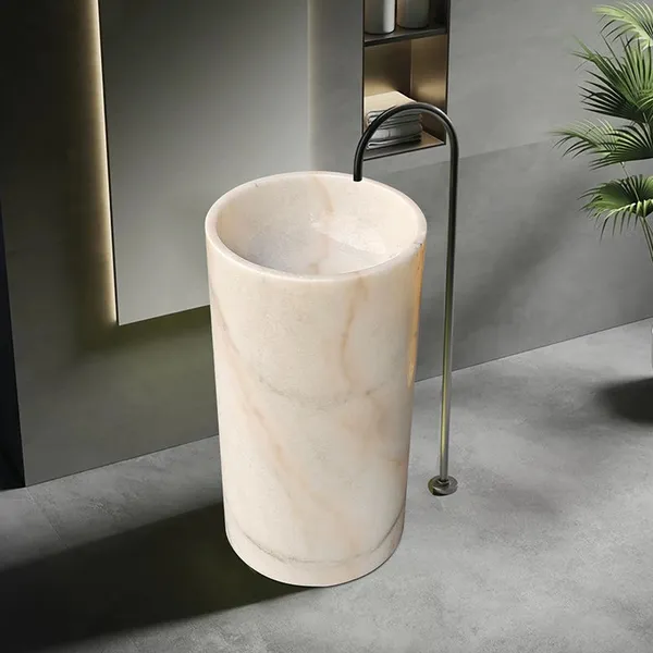 Factory Production Luxury Marble Colored Sink Round Shape Modern Stand Single Bathroom Pedestal Basin Pedestal Sink Polished photo-4