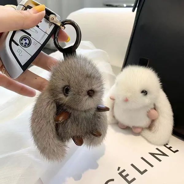 Faux Mink Fur Rabbit Keychain, Plush Cute Rabbit Pendant, Artificial Fur Cute Rabbit Bag Accessory photo-5