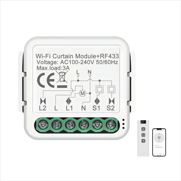 Tuya AC100-240V Wi-Fi+RF433 Curtain Switch Module