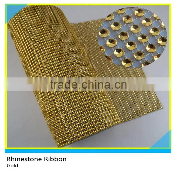 Crystal Wedding Mesh Ribbon Gold Color For Decoration Candle & Cake 12cm*10 Yards photo-4