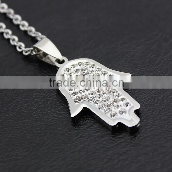 Diamond Hand of Fatima Necklace Stainless Steel Palm Jewelry Wholesale photo-5