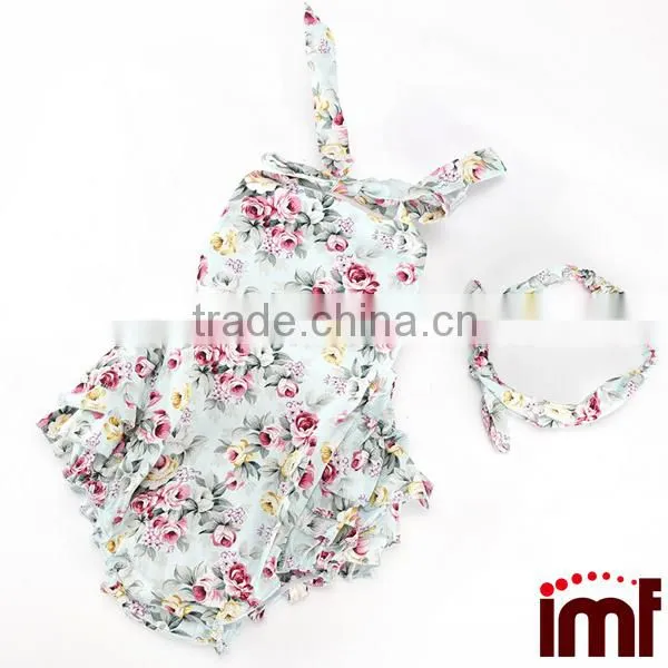 Baby Girl Floral Print Bubble Romper With Matching Headband photo-2