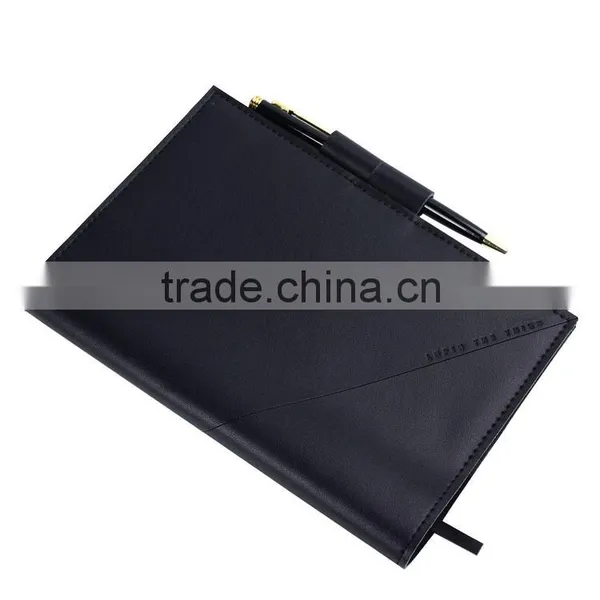 Black Fashionable a5 Refillable Genuine Leather Notebook With Pen Attached photo-5