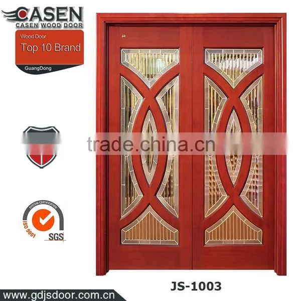 Natural Double Swing Walnut Wooden Balcony Sliding Glass Door photo-5