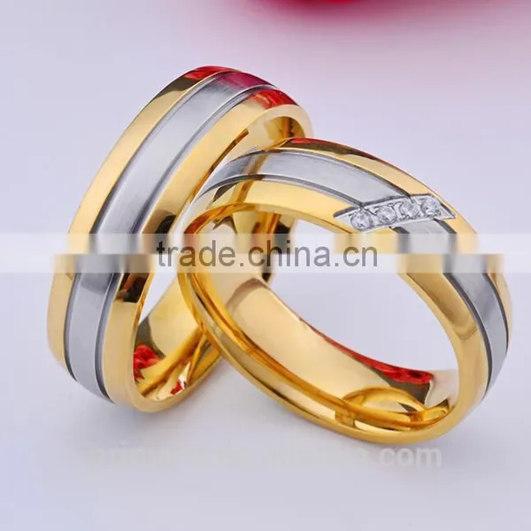 12pcs/lots Wholesale AAA+ CZ Couple Ring 18k Gold Plated Stainless Steel Latest Wedding Designs photo-6