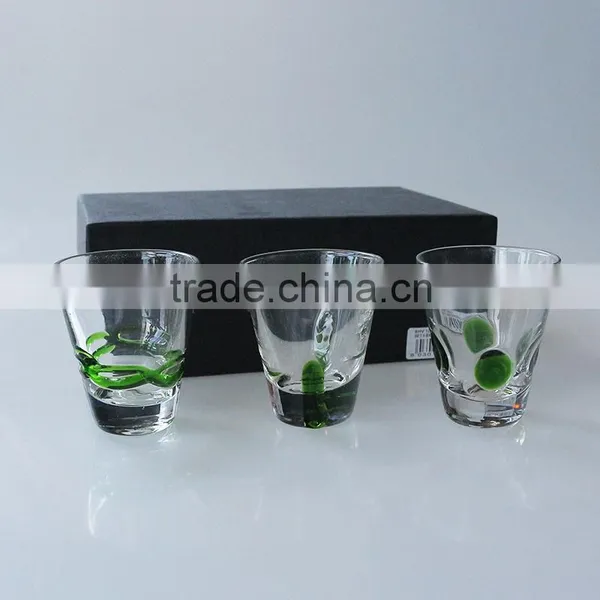Open Wide Mouth Leadfree Crystal Whisky Glass Green Lines on Body With Gift Box High Quality Quality Choice photo-2