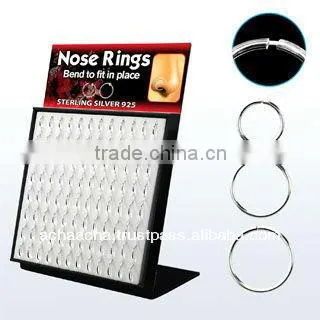 Display board with 96 pcs. of 925 sterling silver seamless nose hoops, 18g (1mm) - Outer diameter of 5/16" - 3/8" (8mm - 10mm