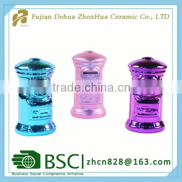 Electroplating Ceramic Mailbox Shape Custom Coin Bank
