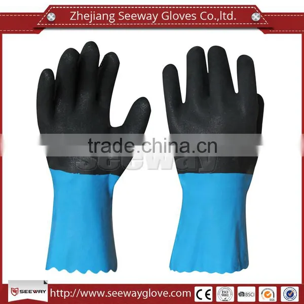 Seeway Nitrile Coated Acid and Alkali Resistant Safety Chemical Gloves With Cotton Lining Added Arm Protective Cuff