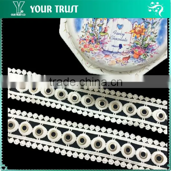 Silver Or Gold 10MM White Polyester Lace Metal Grommet Eyelet Trimming photo-5