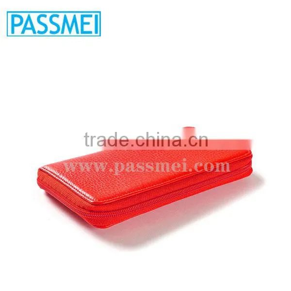 Top Quality Leather RFID Blocking Women Zipper Red Checkbook Wallet photo-4