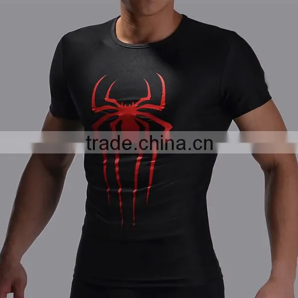 2016 New Arrive Marvel Short Sleeve Superhero Spider Man Compression Tights Men Sport Gym Fitness Wear 3d t Shirt photo-3