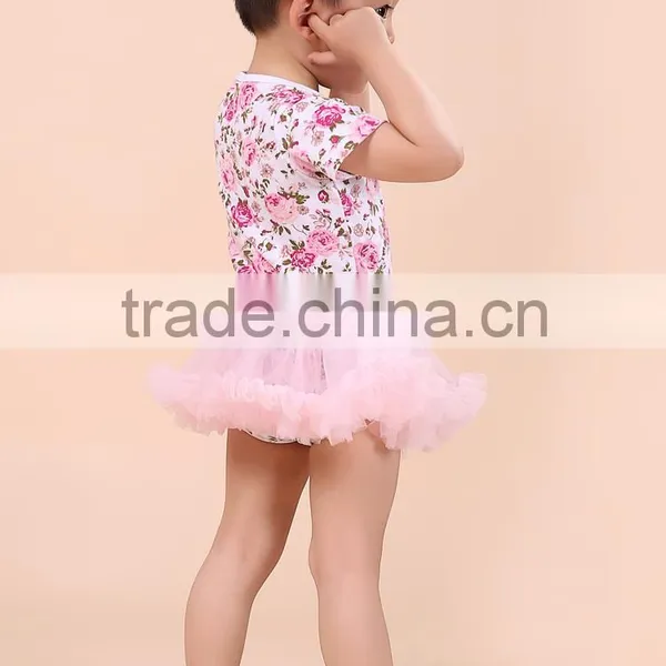 Hot Sale Christmas Pink Flower Lace Ruffles Plain Baby Rompers photo-2