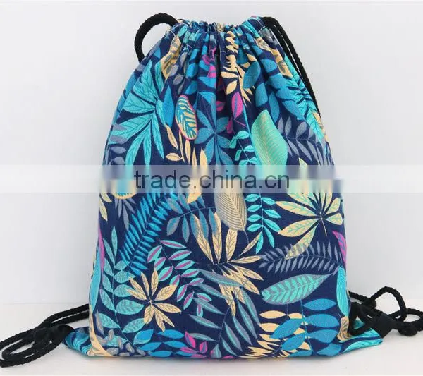 Foliage Pattern Blue Canvas Backpack photo-2