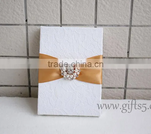 Elegant White Wedding Invitation Card Box With Pearl Brooch photo-5