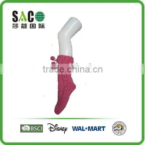 Varied Cable Pattern String With Pom Pom Acrylic Floor Socks With Anti photo-6