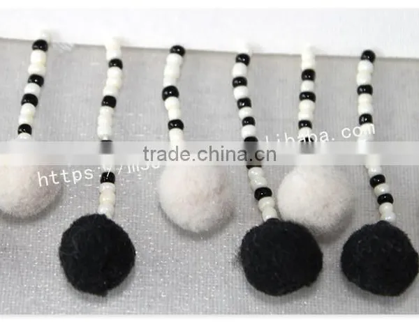 Newest 7cm Width Black/white Handmade Beaded Pom Pom Fringe Wholesales photo-4