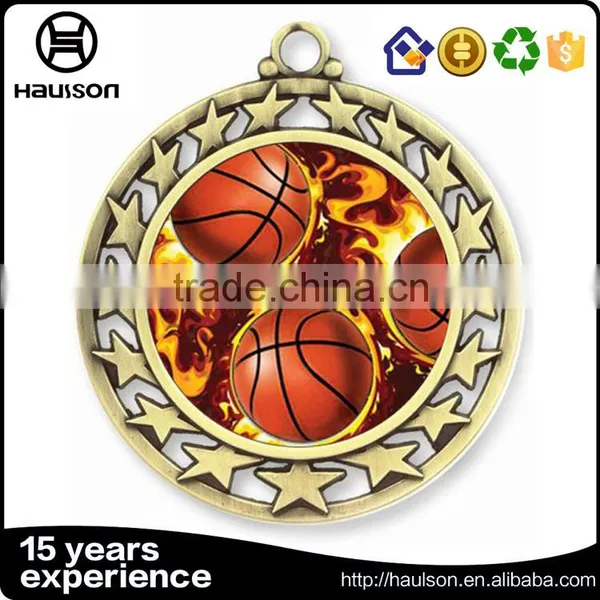 Wholesale Custom 3d Stamping Mattle Gold Finish Pad Printing Star Basketball us Medal Reward Iron Brass Zinc Alloy Metal Medal