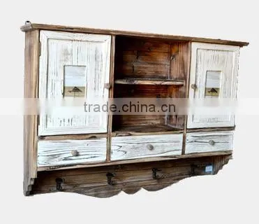 Antique Wooden Kitchen Cabinet, Vintage Wooden Cupboard With 4 Photo Openings photo-5