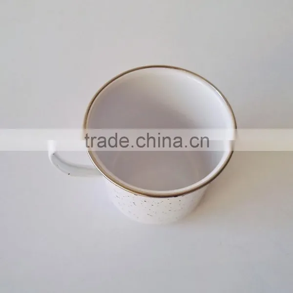 500ml Carbon Steel With Black Dots Coated White Enamel Cup Marble Metal Coffee Mug photo-5