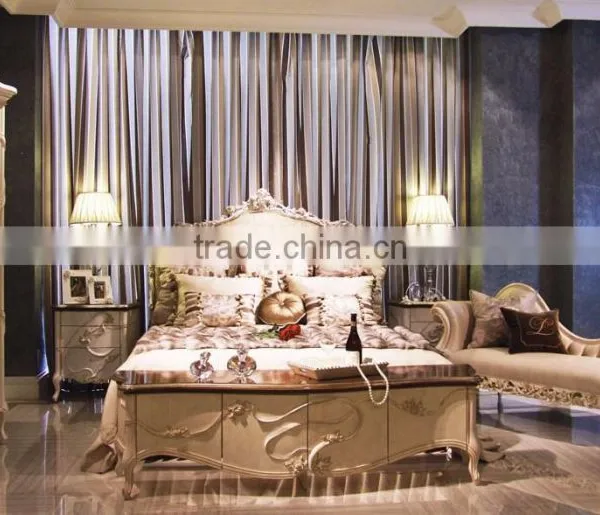 Royal Elegant English Style Victorian Silver Floral Painted Solid Wood Crown Bed With Matching Bedroom Items BF12-05244a photo-6